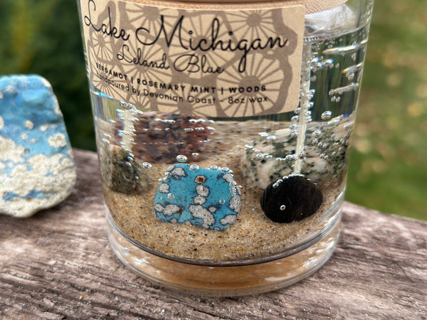Lake Michigan Leland Blue Gel Candle Close Up