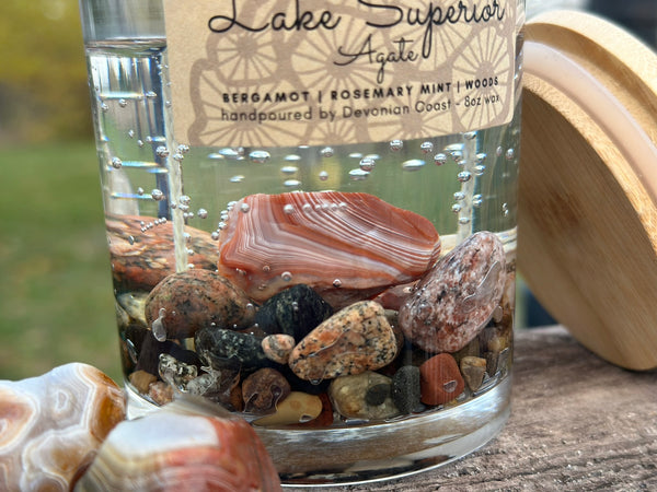 Lake Superior Agate Gel Candle Close up