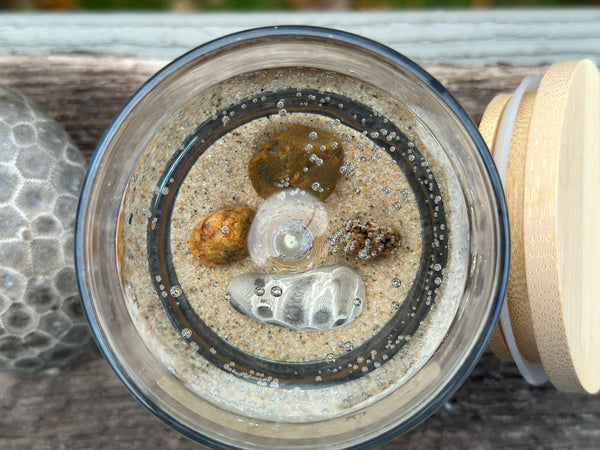 Petoskey stone gel candle top