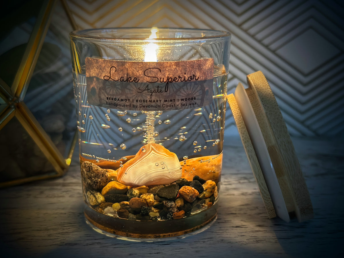 Medium Lake Superior Agate Gel Candle  Burn the Candle Keep the Treas –  DevonianCoast