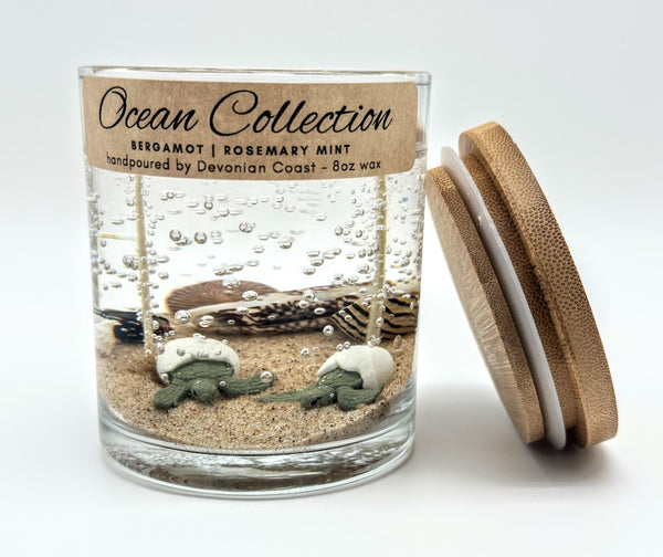 Double Wick Sea Turtle Hatchlings Ocean Beach Clear Gel Candle