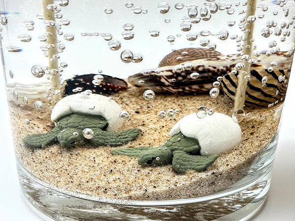 Double Wick Sea Turtle Hatchlings Ocean Beach Clear Gel Candle