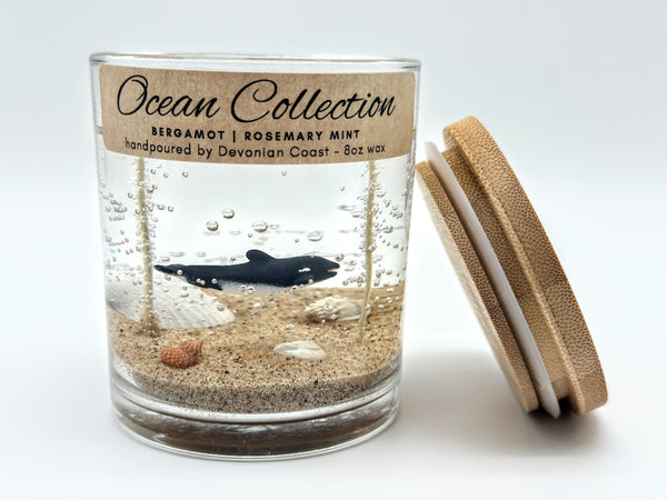 Double Wick Orca Killer Whale Ocean Beach Clear Gel Candle