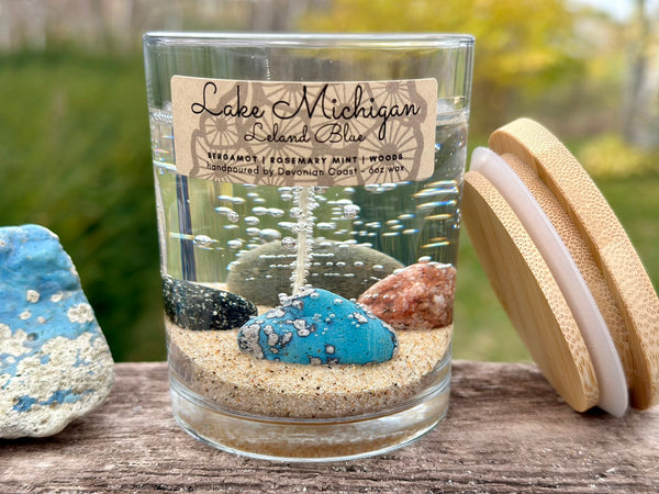 Lake Michigan Leland Blue Gel Candle Front