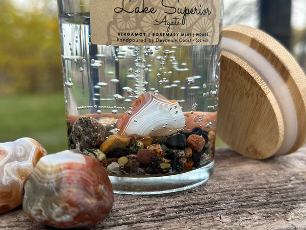 Lake Superior Agate Gel Candle Close Up