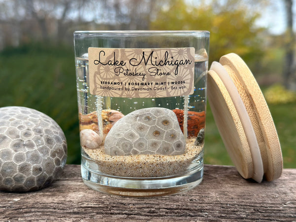 Lake Michigan Petoskey Stone Gel Candle Front