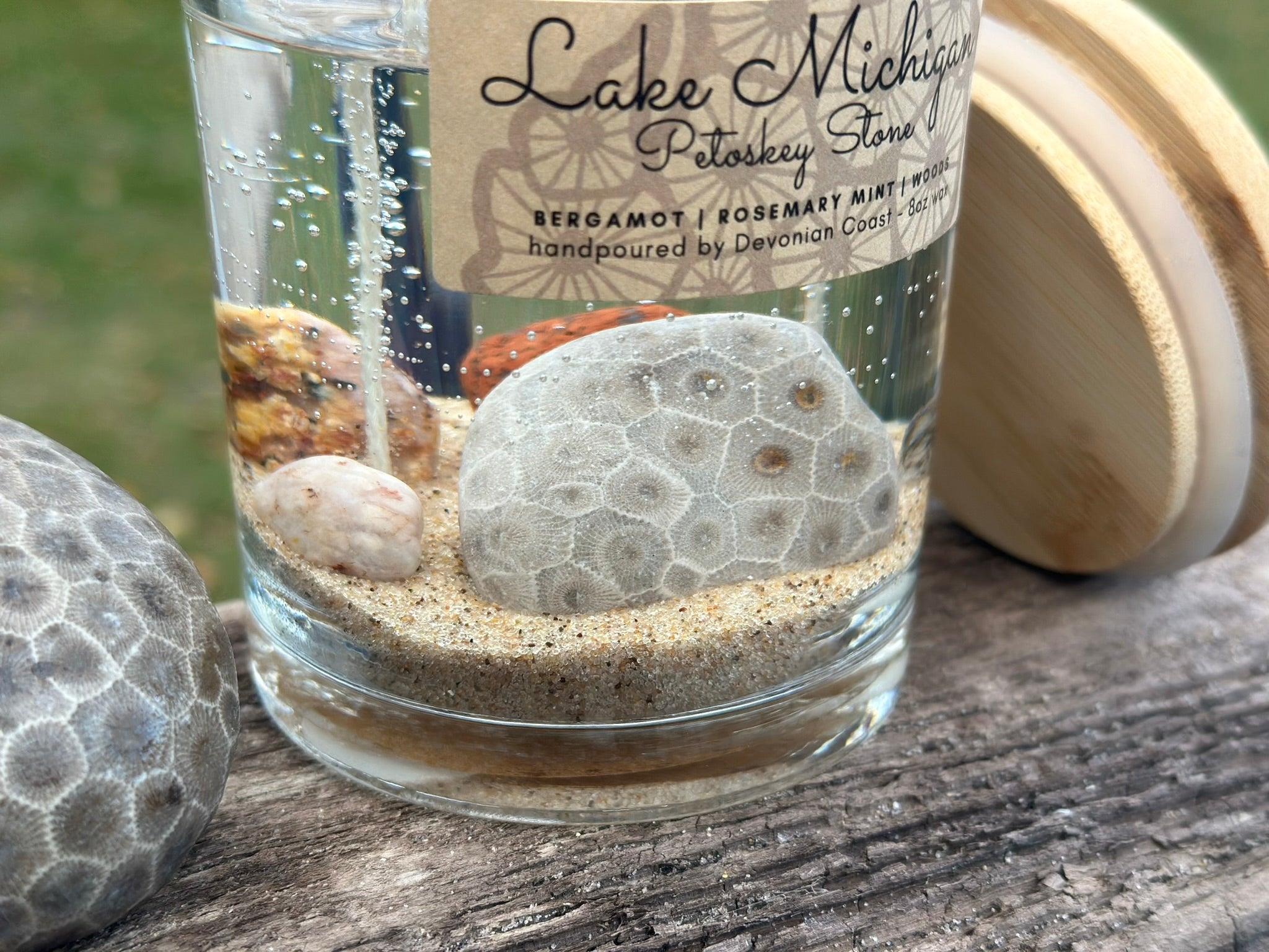 Double Wick Petoskey Stone Beach Gel Candle  Burn the Candle Keep the –  DevonianCoast
