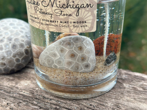 Lake Michigan Petoskey Stone Gel Candle Close Up