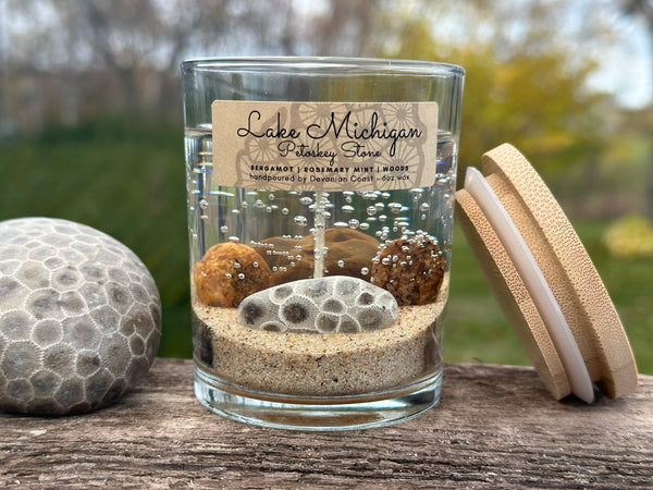 Petoskey stone gel candle front