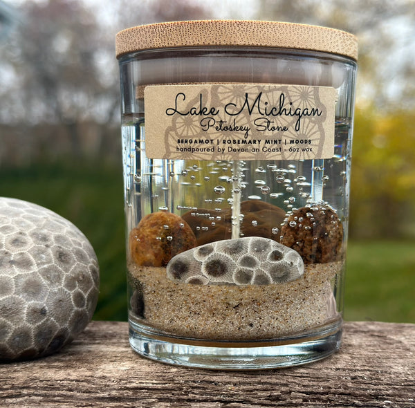 Double Wick Petoskey Stone Beach Gel Candle  Burn the Candle Keep the –  DevonianCoast