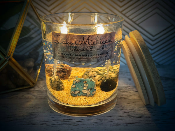 Lake Michigan Leland Blue Beach Gel Candle Front Burn