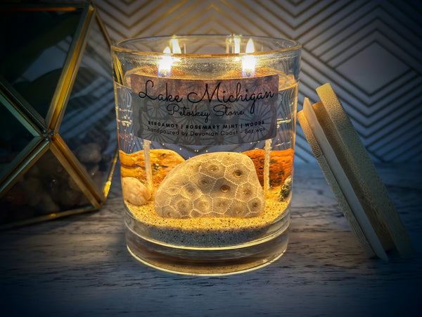 Lake Michigan Petoskey Stone Gel Candle Front Burn