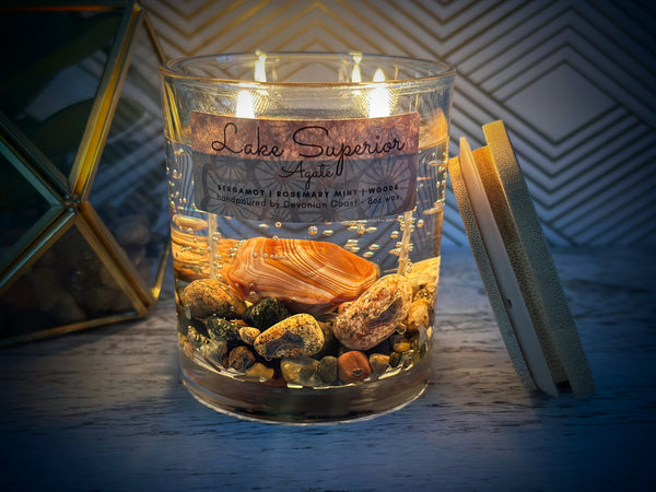 Double Wick Lake Superior Agate Gel Candle | Burn the Candle Keep the Treasure!