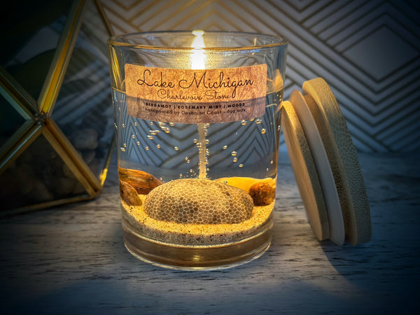 Lake Michigan Charlevoix Stone Gel Candle Front Burn