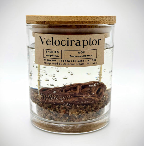 Velociraptor Dinosaur Clear Gel Candle