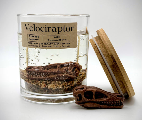 Velociraptor Dinosaur Clear Gel Candle