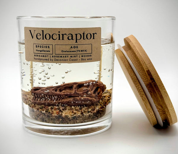 Velociraptor Dinosaur Clear Gel Candle