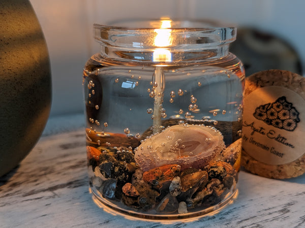 Lake Superior Agate Candle Small, Front Lit