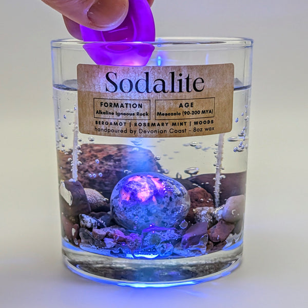 Sodalite UV Glow Treasure Candle — Ancient Earth Collection