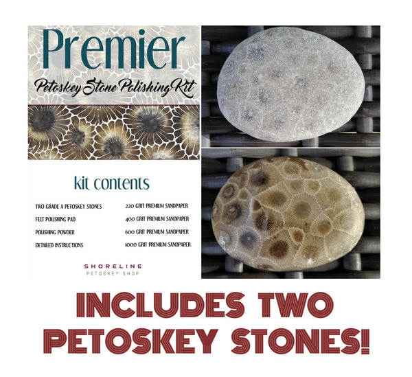 Premier Petoskey Stone Polishing Kit | Includes TWO Grade A Raw Petoskey Stones