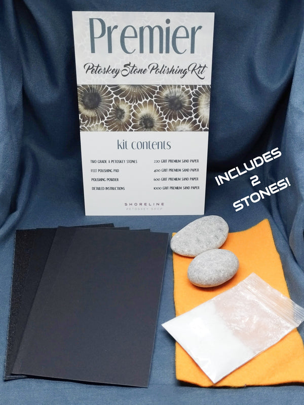 Premier Petoskey Stone Polishing Kit | Includes TWO Grade A Raw Petoskey Stones