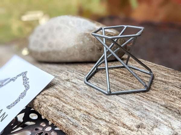 Hexagonal Display Stand for Petoskey Stones | Rock Stand | Mineral Fossil Specimen Geode Stand | Sphere Display